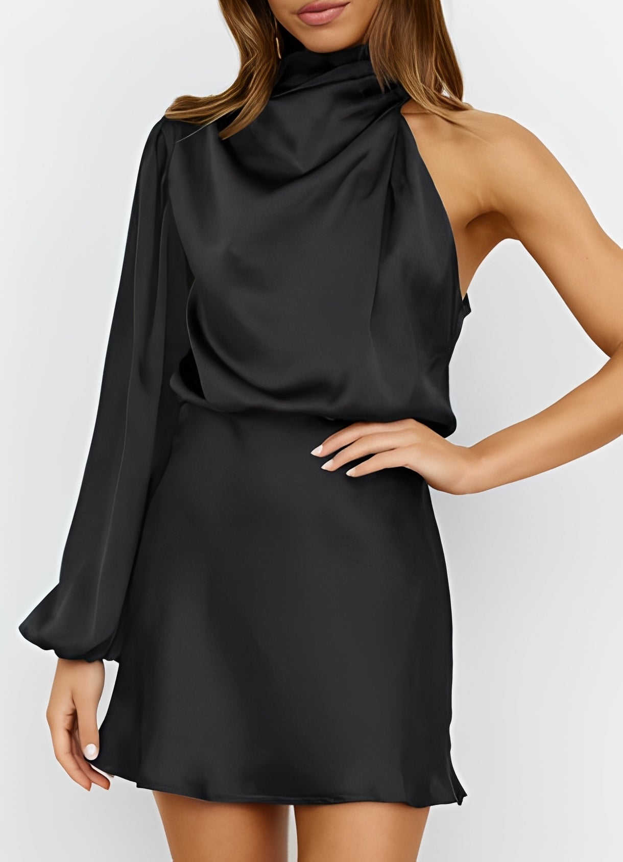 Sammy - Trendy Long-sleeve One-Shoulder Dress