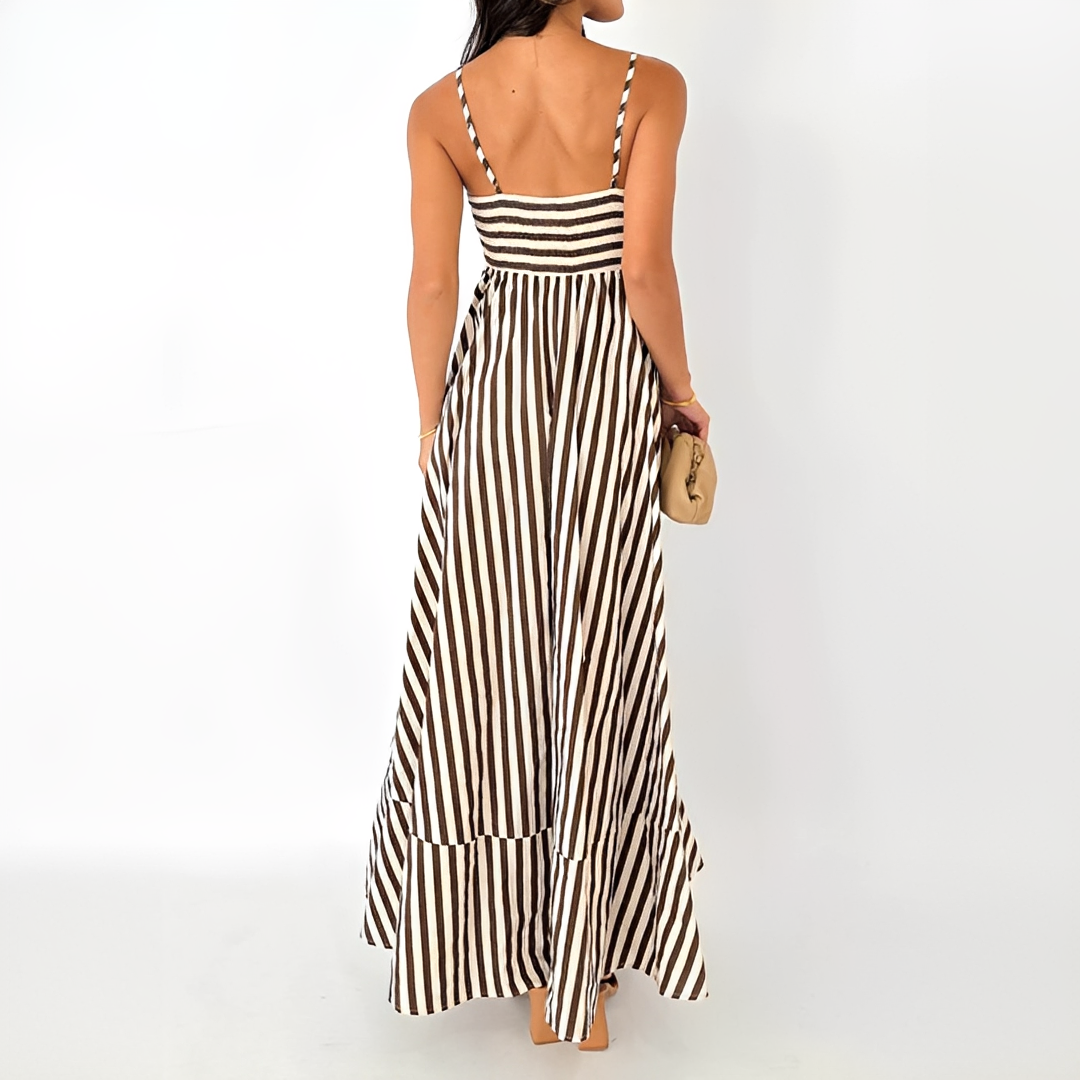 Lerra - Striped Long Dress with Pleats