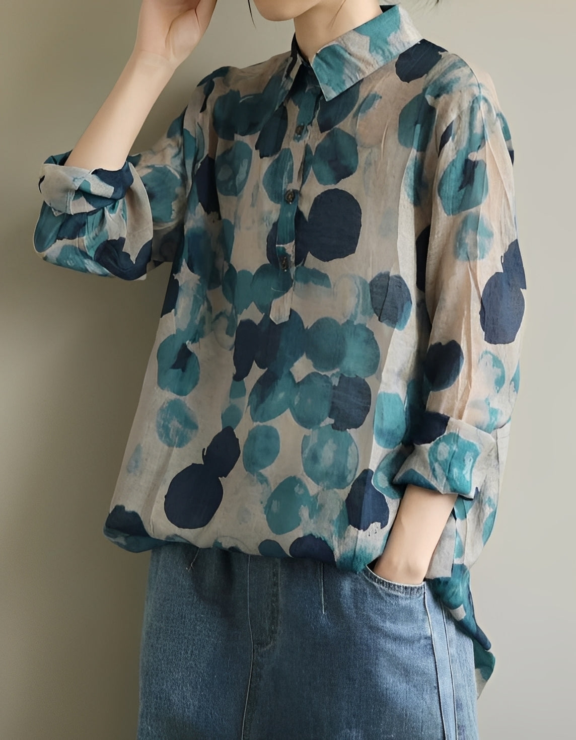 Jodie - Women's stylish blouses with polka dot collars