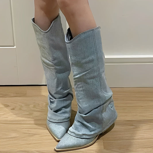 Josie - Stylish knee-high denim boots for women