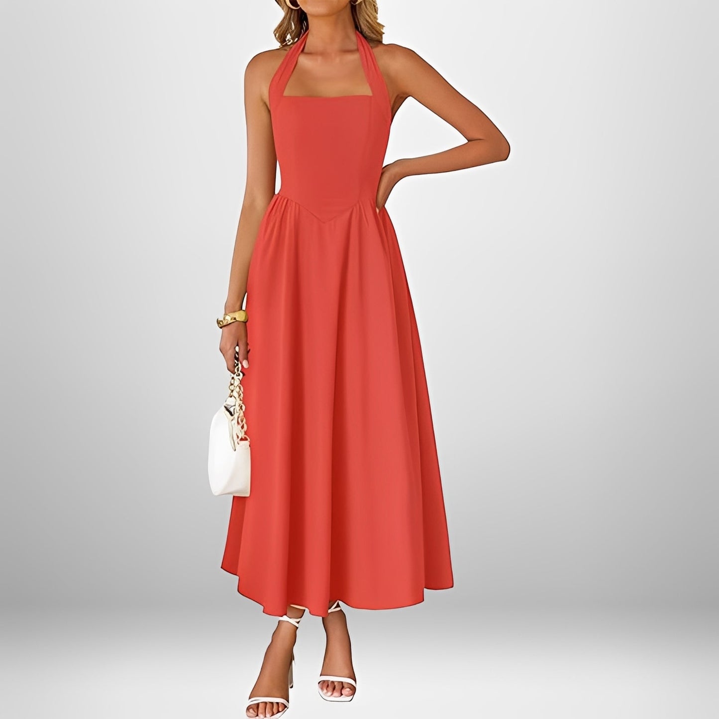 Joanna - Stylish Halter Neck Midi Dress
