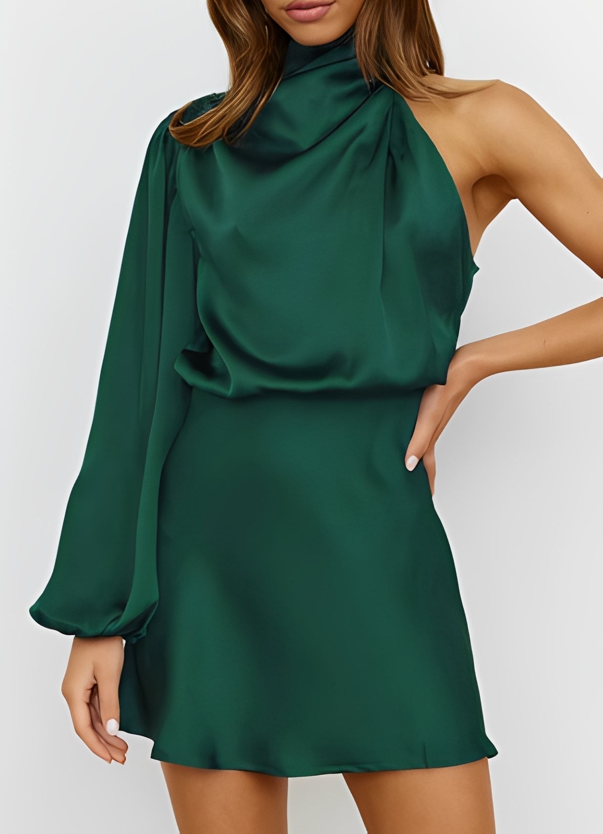 Sammy - Trendy Long-sleeve One-Shoulder Dress