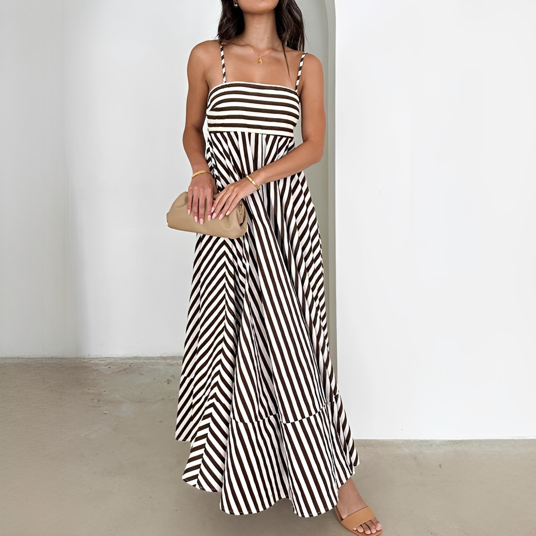 Lerra - Striped Long Dress with Pleats