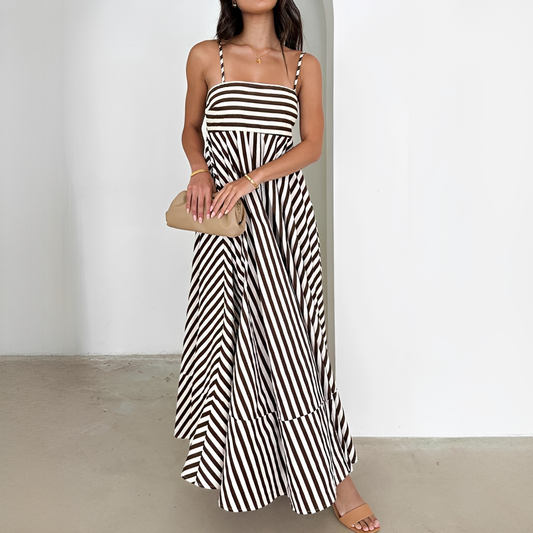 Lerra - Striped Long Dress with Pleats