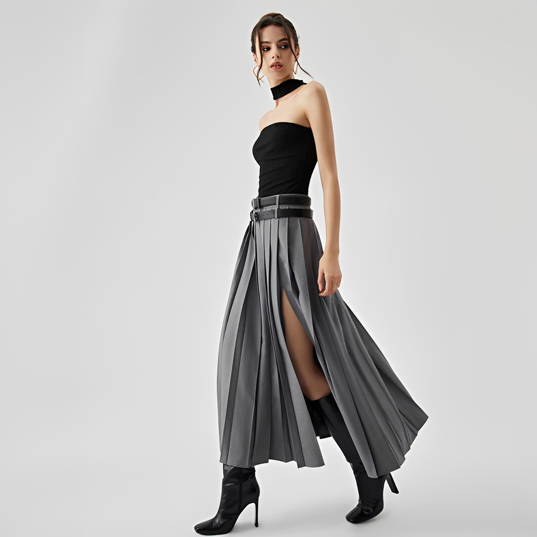 Odette - Long Pleated Skirt with Slit