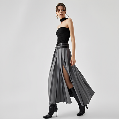Odette - Long Pleated Skirt with Slit