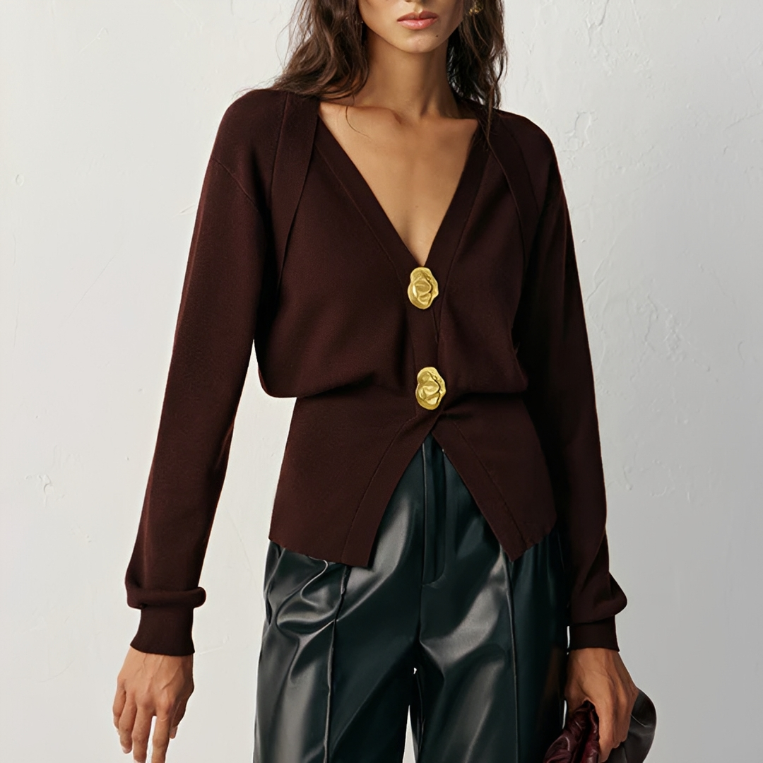 Kisha - Elegant V-Neck Cardigan