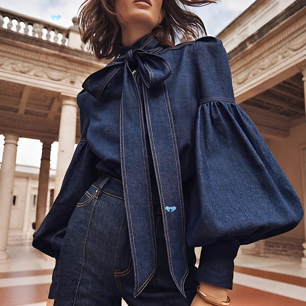 Jodie - Chic Bow Denim Shirt