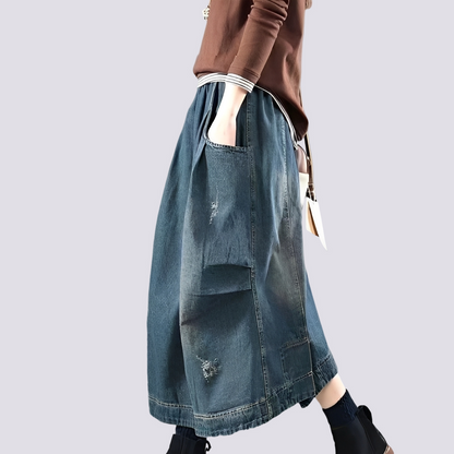 Fiona - Women's timeless patchwork denim skirt
