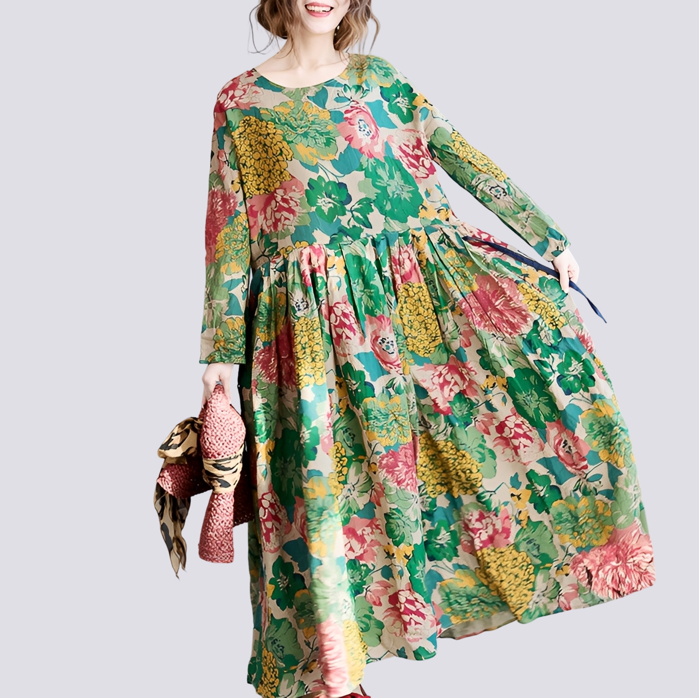 Terry - Elegant long maxi dress with floral pattern for women