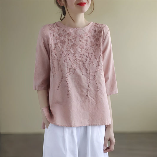 Amelia - Stylish embroidered blouses with short sleeves for women