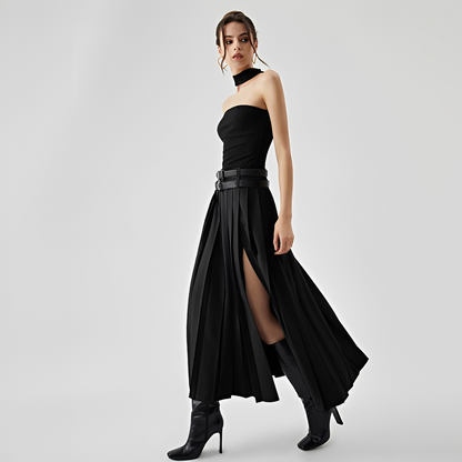 Odette - Long Pleated Skirt with Slit