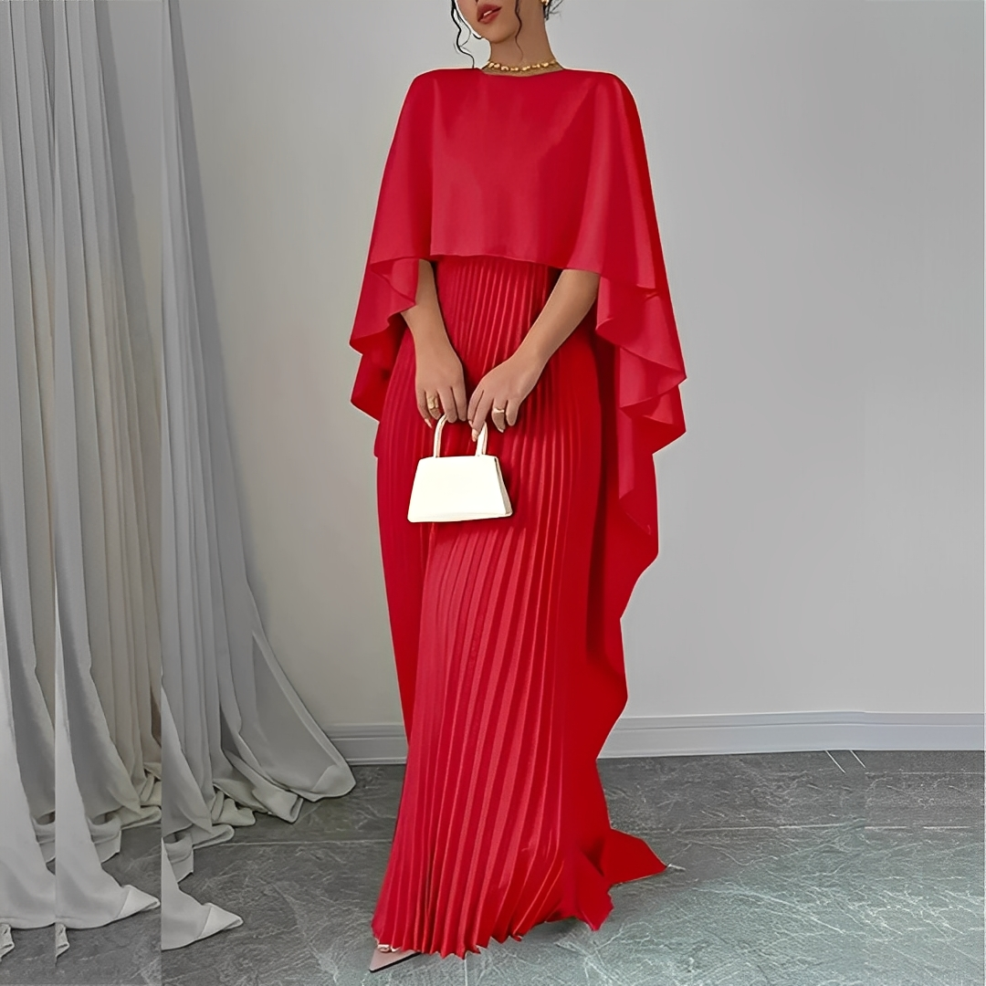 Marilou – Elegant Pleated Cape Dress for Women