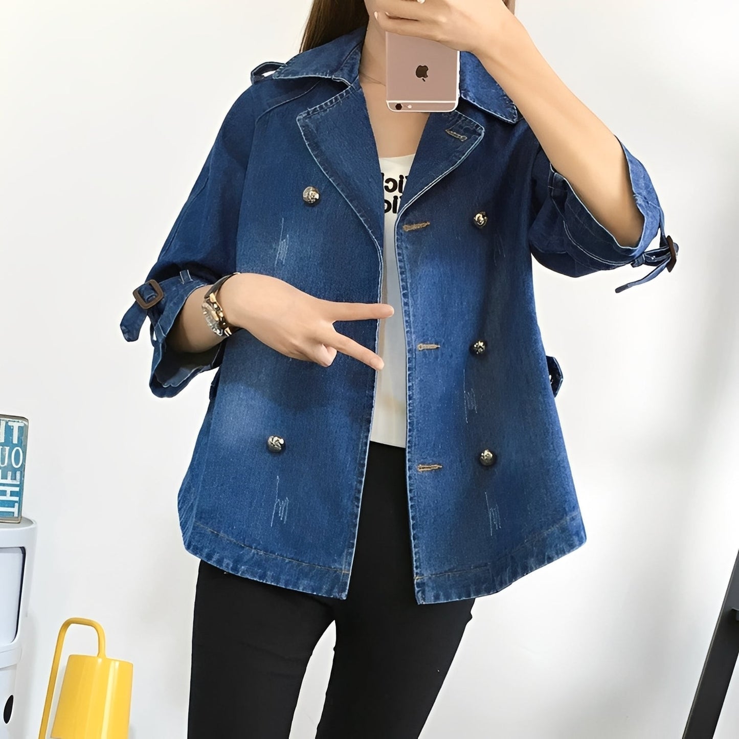 Faye - Fashionable Cape Jacket in Denim