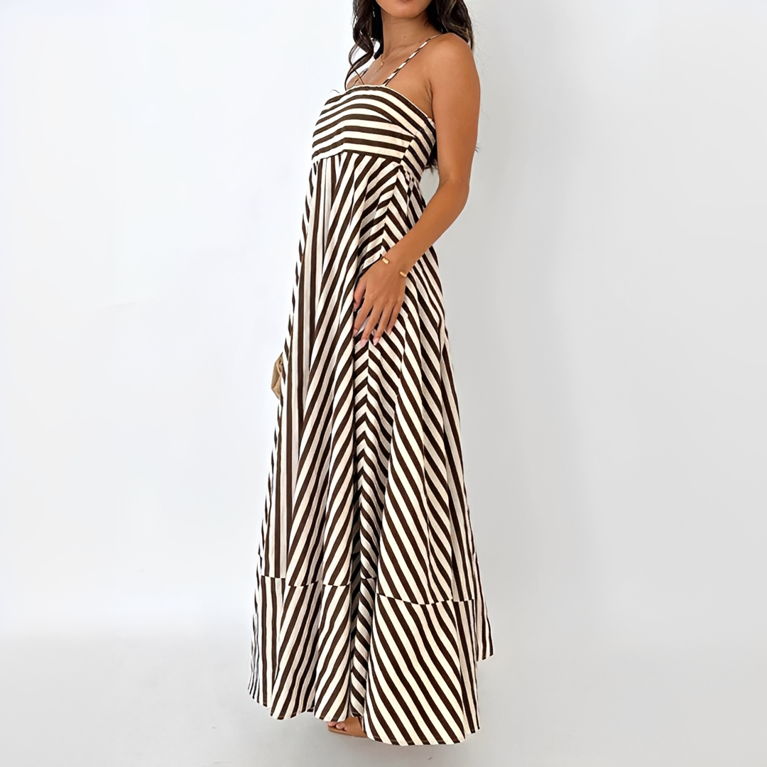 Lerra - Striped Long Dress with Pleats