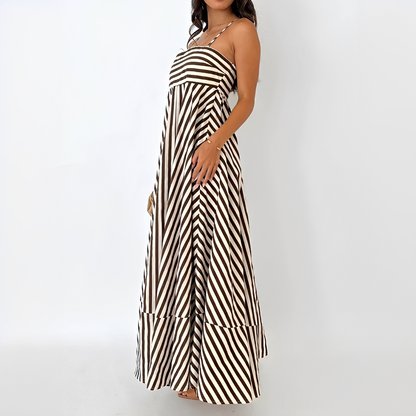 Lerra - Striped Long Dress with Pleats