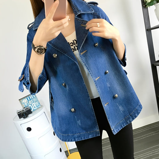 Faye - Fashionable Cape Jacket in Denim