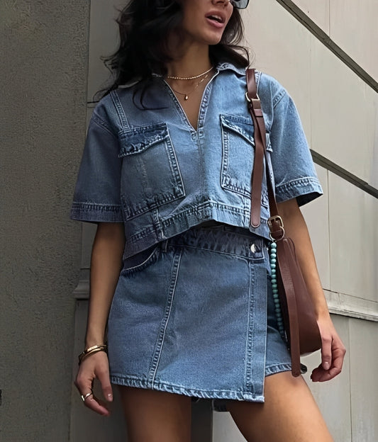Tilly - Denim Top and Skirt Ensemble