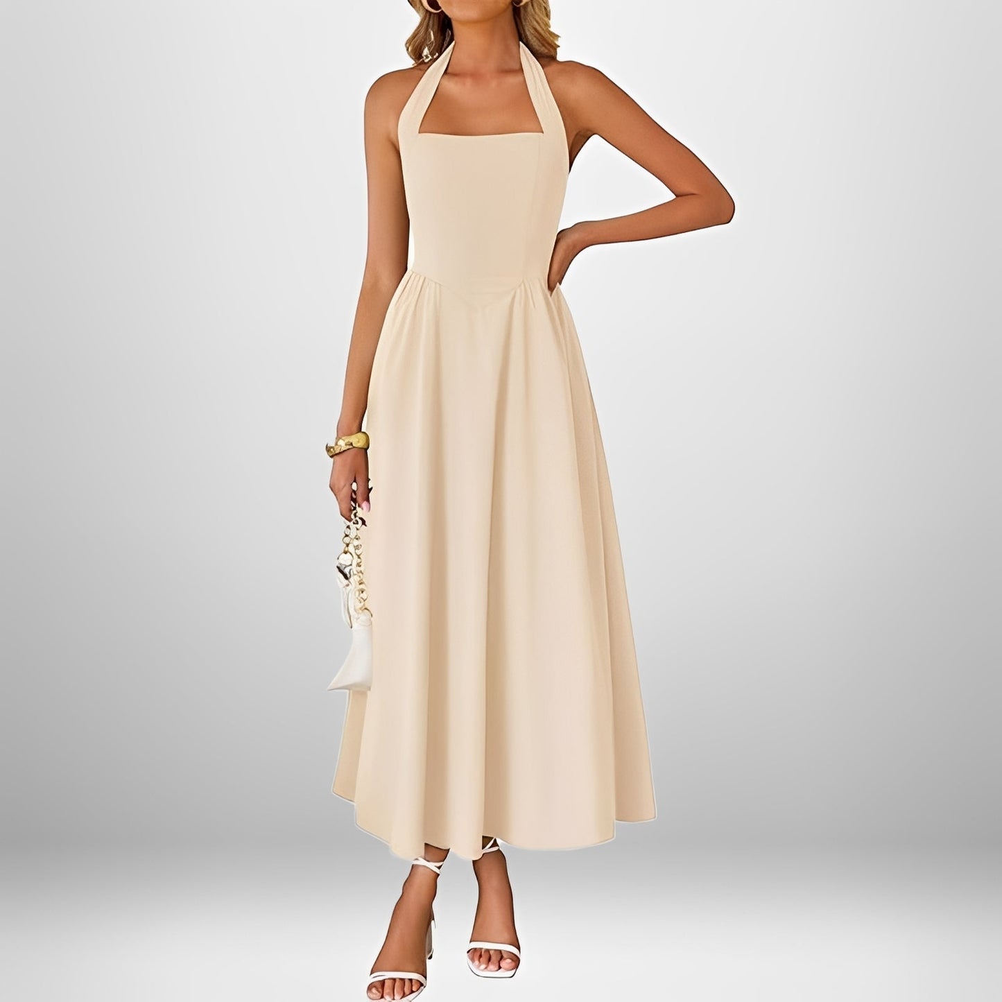 Joanna - Stylish Halter Neck Midi Dress