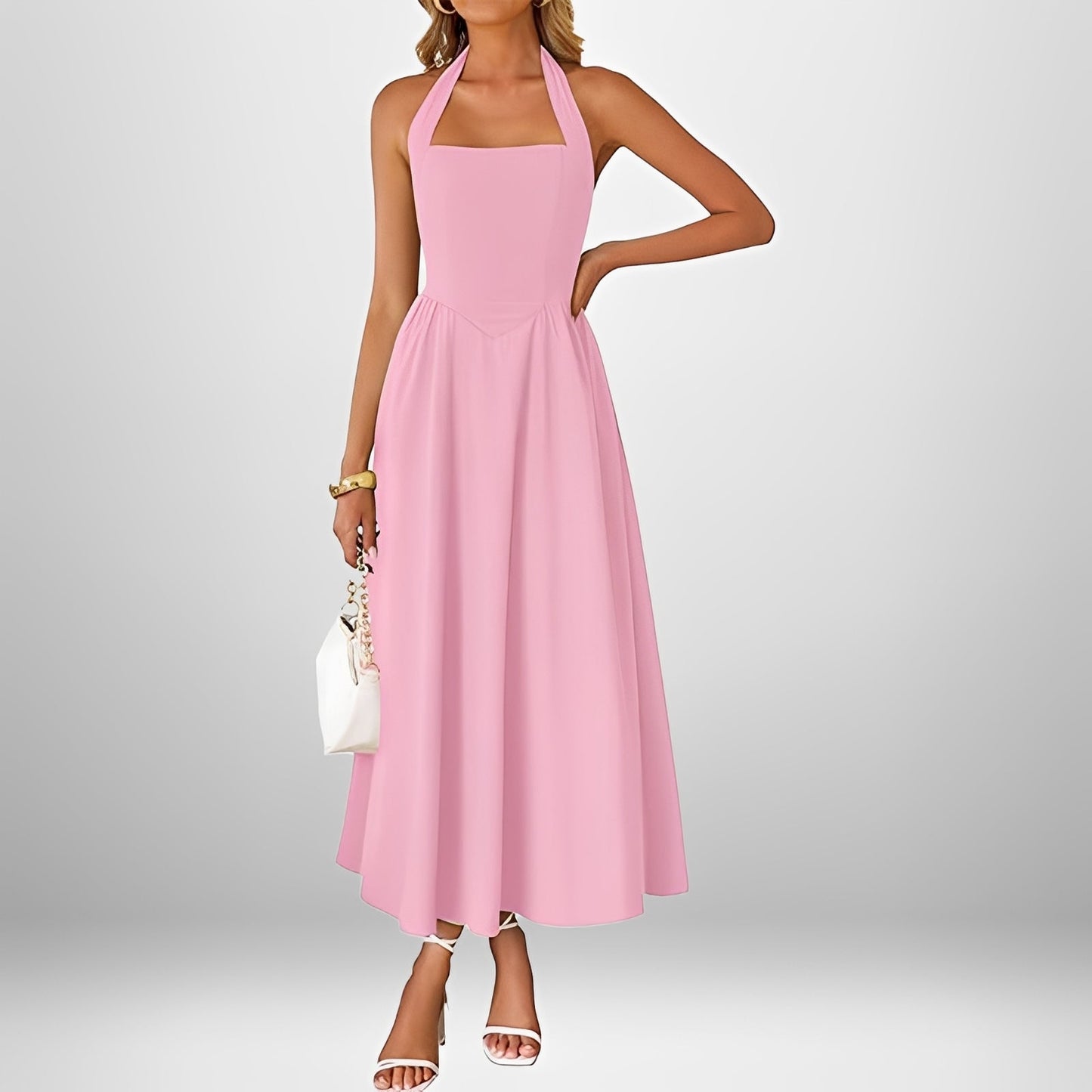 Joanna - Stylish Halter Neck Midi Dress