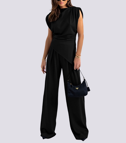 Fannie - Sleeveless Asymmetric Two-Piece Outfit