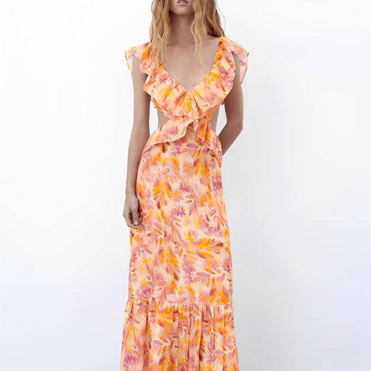 Hazel - Elegant dress with frills and designs for women