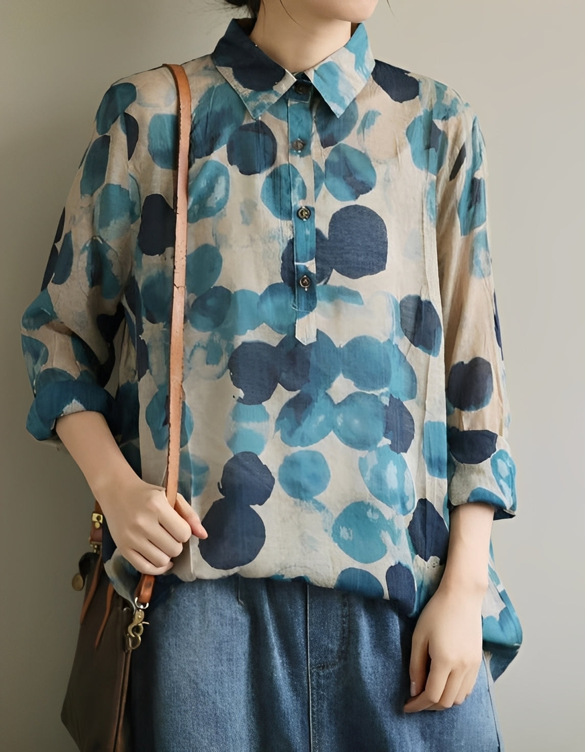 Jodie - Women's stylish blouses with polka dot collars
