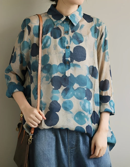 Jodie - Women's stylish blouses with polka dot collars