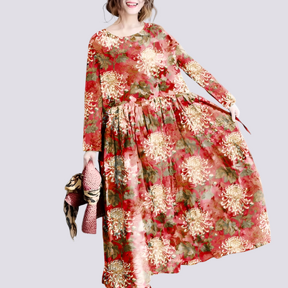 Terry - Elegant long maxi dress with floral pattern for women