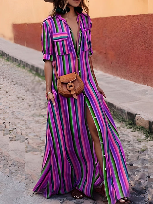 Samara - Stylish Striped Long Dress